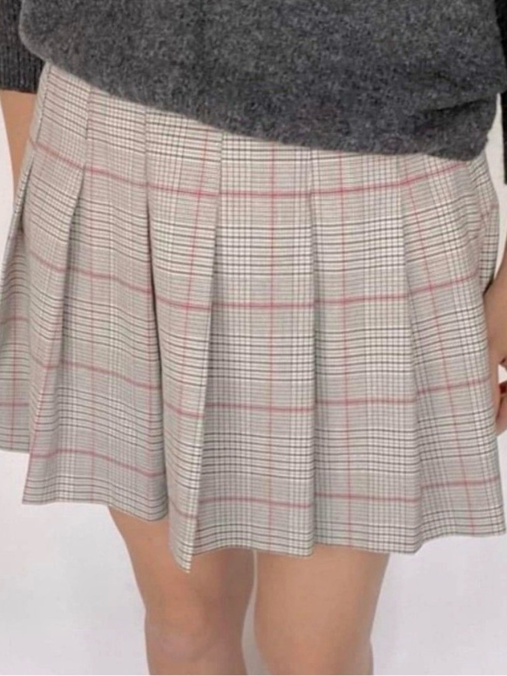 NWT Divided H&M Tan Plaid Skater Pleated Skirt with Red and Black